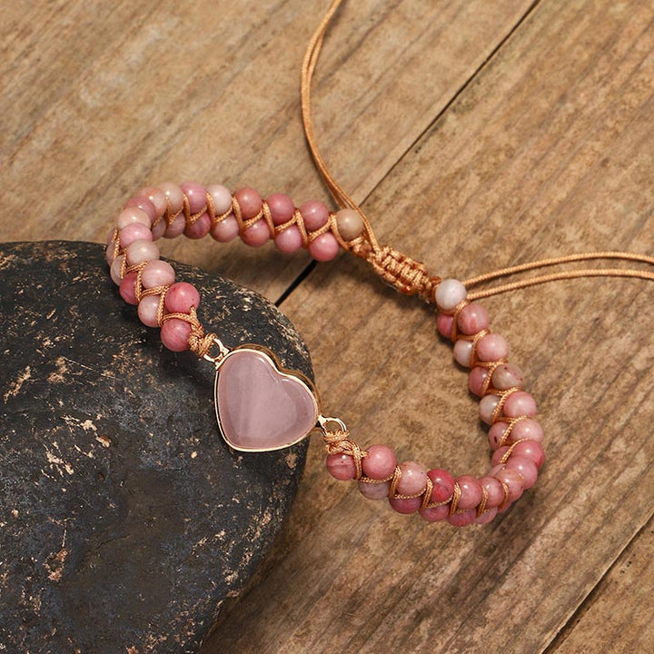 Braccialetto naturale di guarigione del cuore dell'amore in rodonite