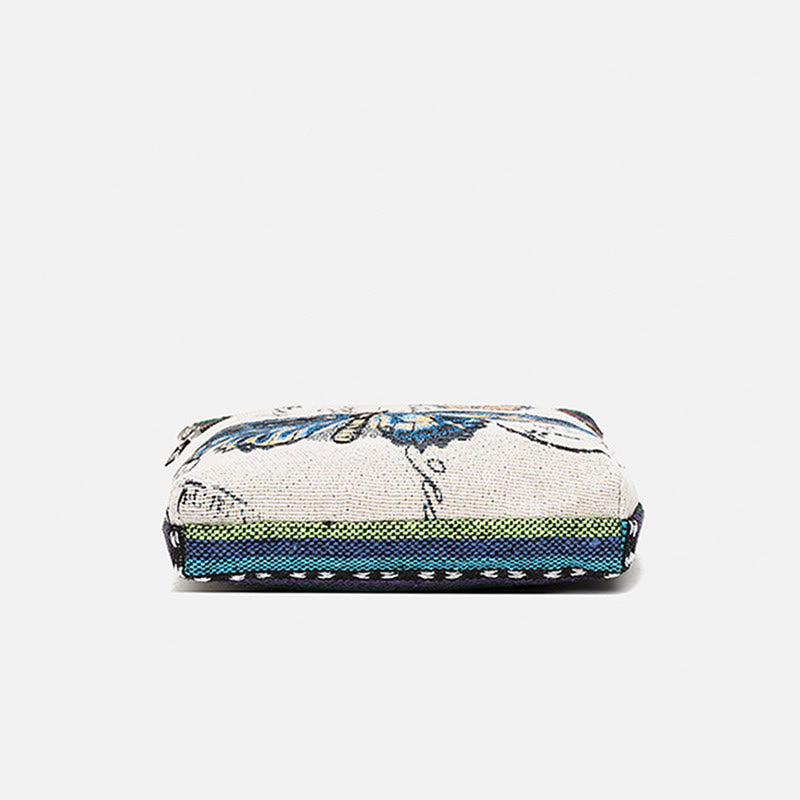 Borsa a tracolla in tela ricamata con elefante e farfalla, motivo Buddha Stones