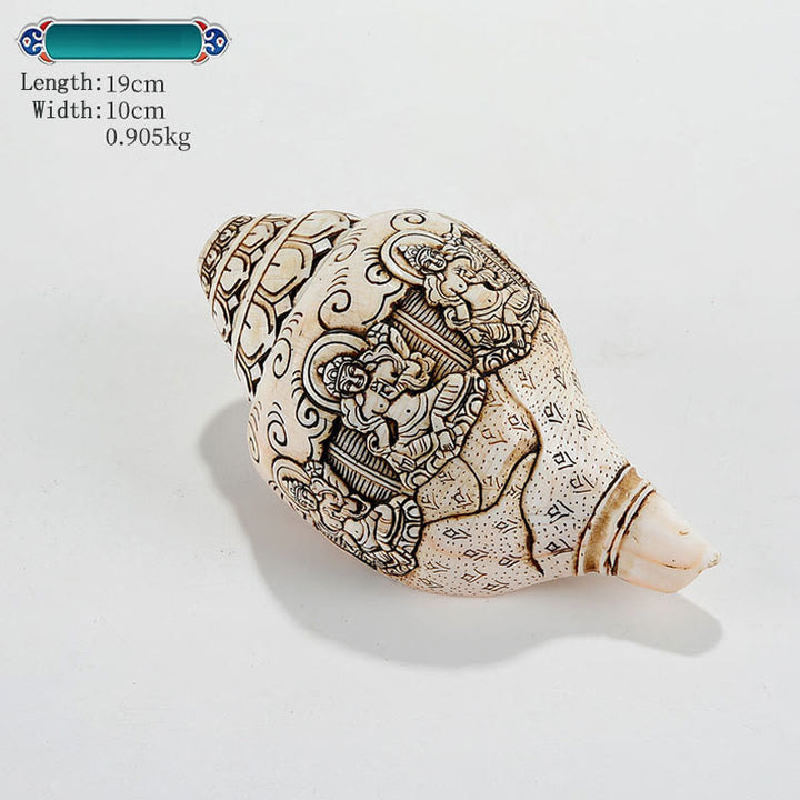 Decorazione di ricchezza di conchiglia di conchiglia di Avalokitesvara Buddha tibetano inciso a mano Shankha