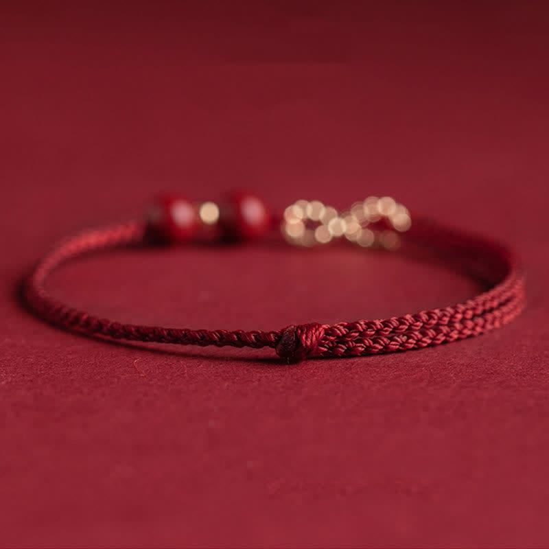 Buddha Stones Cinnabar Benedizione Rosso String 14K Oro Simbolo Infinito Bracciale Cavigliera