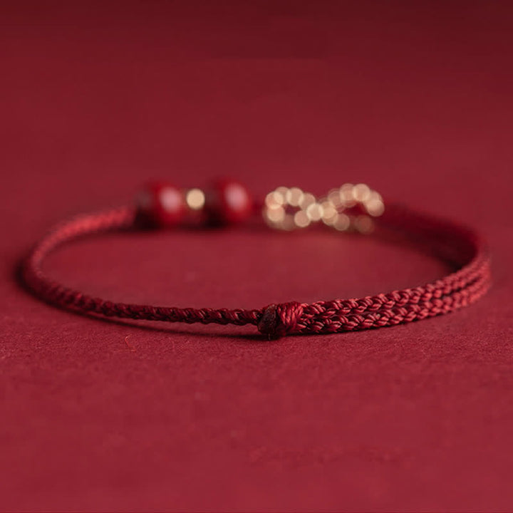 Buddha Stones Cinnabar Benedizione Rosso String 14K Oro Simbolo Infinito Bracciale Cavigliera