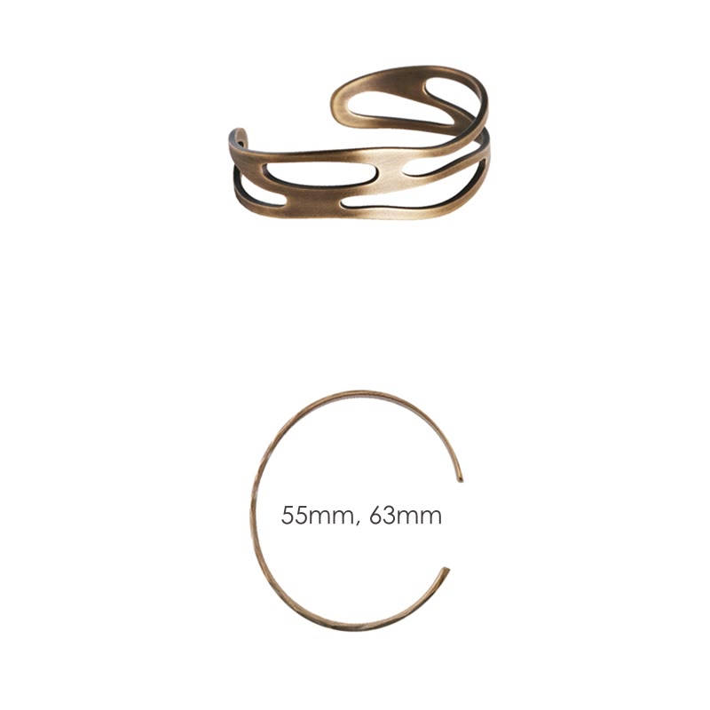 Bracciale rigido regolabile con polsino in ottone e rame curvo vintage Buddha Stones Wealth