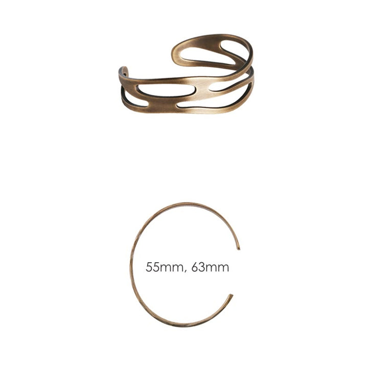 Bracciale rigido regolabile con polsino in ottone e rame curvo vintage Buddha Stones Wealth