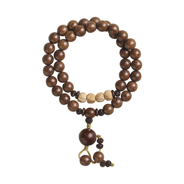 Braccialetto doppio giro Buddha Stones Sandalo Foglia piccola Sandalo rosso Bodhi Seme Purificazione