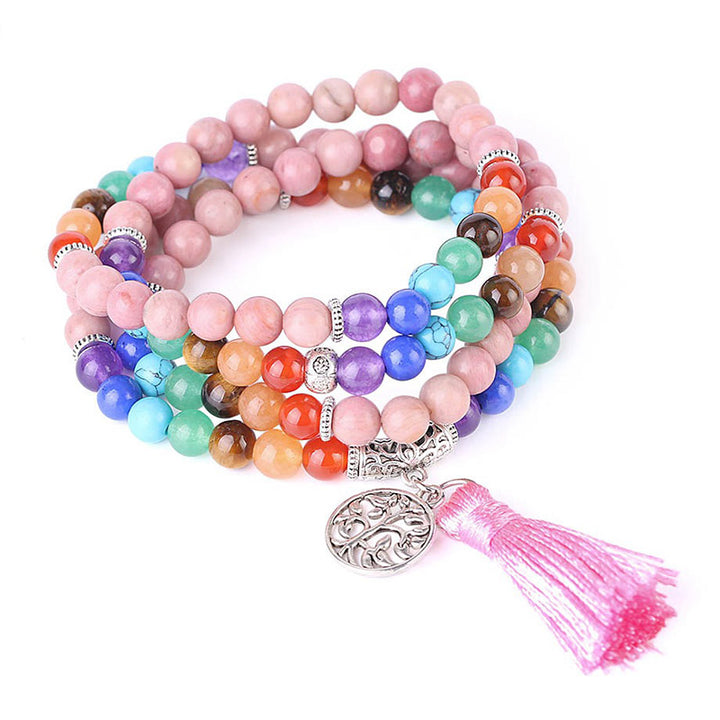 Buddha Stones 108 Mala Beads Braccialetto di guarigione in cristallo blu rodonite e lazulite