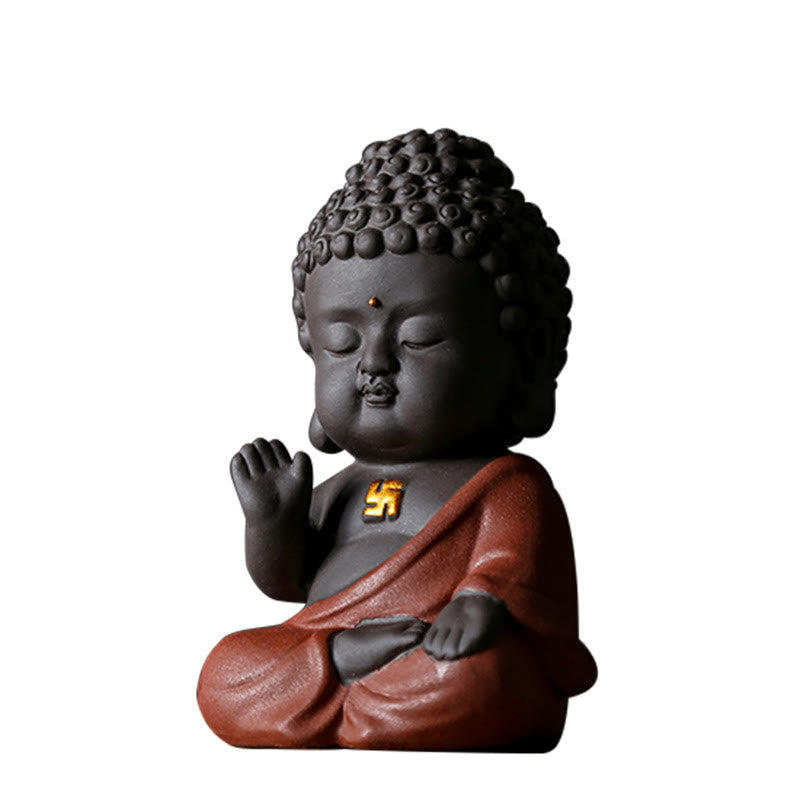 Buddha Stones Piccolo Buddha Serenity Argilla Viola Decorazione della scrivania di casa