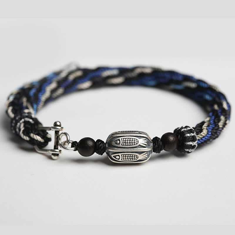 Braccialetto con treccia a nodo con pesce koi in argento sterling 925 Buddha Stones Wealth Reincarnation