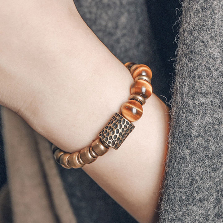 Braccialetto di protezione in rame con pietra occhio di tigre Buddha Stones