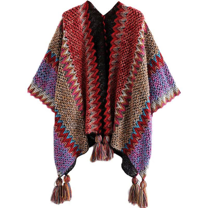 Scialle tibetano lavorato a maglia con Buddha Stones, mantello caldo, sciarpa tibetana con nappe