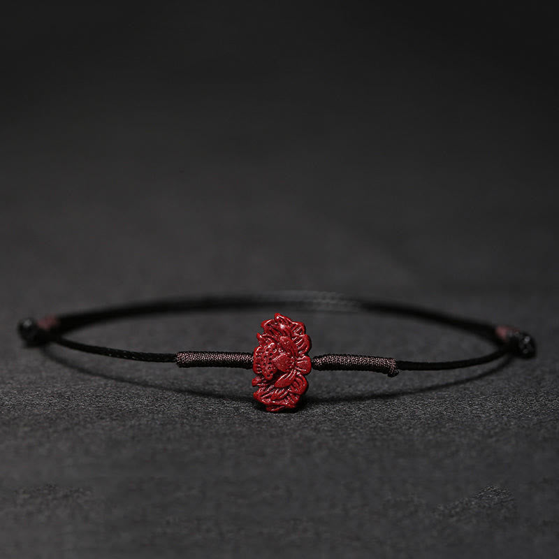 Braccialetto intrecciato con benedizione di Buddha Stones , fatto a mano, con fiore di prugna, quadrifoglio, PiXiu, loto, pesce koi, cinabro