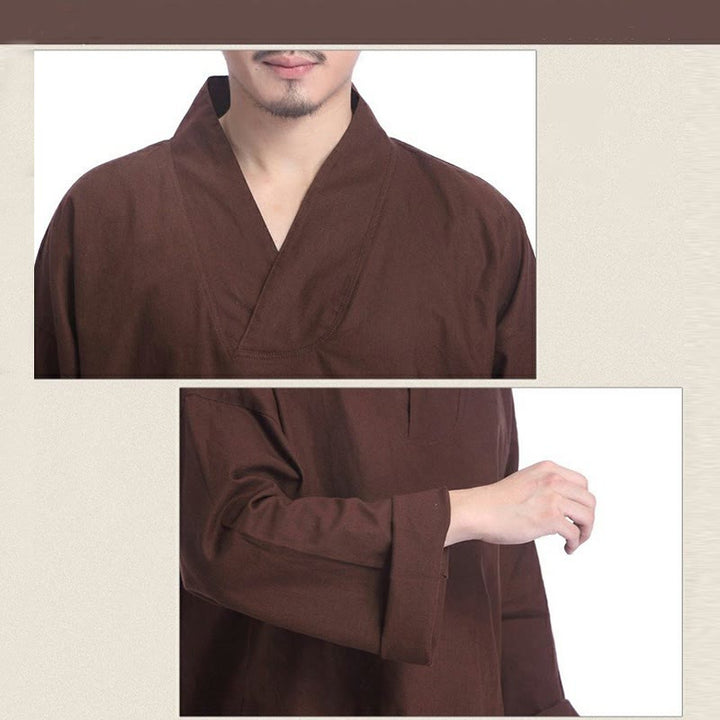 Set da uomo di abbigliamento yoga Buddha Stones a V, in cotone e lino, per meditazione e preghiera, spirituale e zen