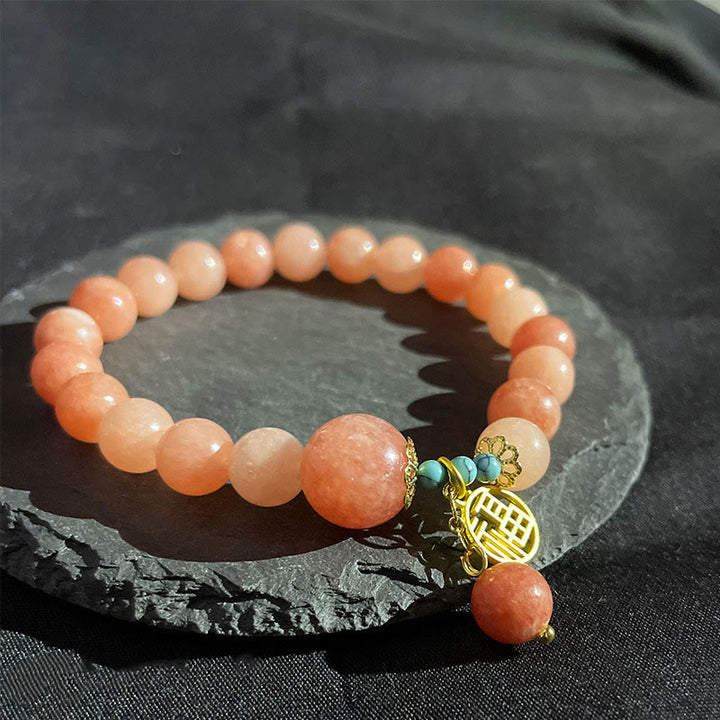 Buddha Stones Pietra arancione naturale Turchese Fu Character Charm Bracciale fortuna