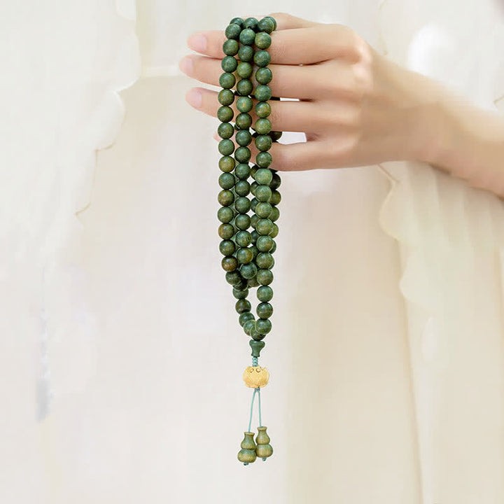 Braccialetto positivo Buddha Stones 108 Mala Beads Sandalo verde Bosso Lotus