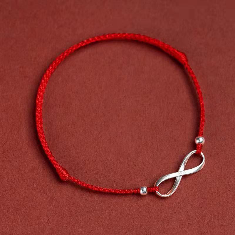 Buddha Stones 925 Sterling Silver Endless Knot Protezione Fortuna Braccialetto Cavigliera Corda Rossa