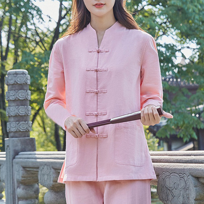 Buddha Stones Spirituale Zen Pratica Yoga Meditazione Preghiera Uniforme Cotone Lino Abbigliamento Donna Set - Rosa - US18, UK/AU22, EU50 (6XL) - image 2