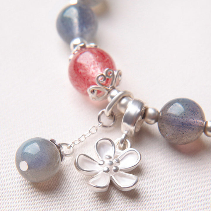 Braccialetto con ciondolo curativo a forma di fiore di quarzo fragola e pietra lunare Buddha Stones