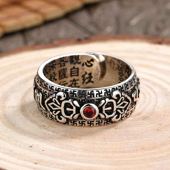 Anello di ricchezza in rame e rubino tibetano