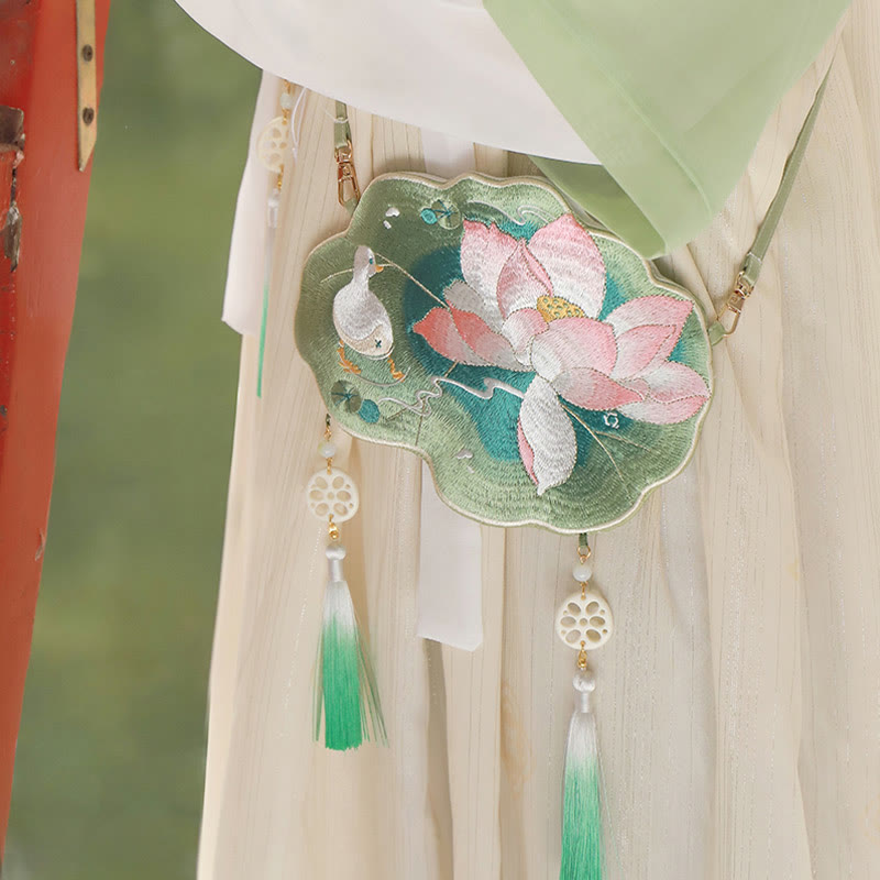 Buddha Stones Fortuna Ricamo Loto Koi Pesce Coniglio Fiore Borsa Hanfu Borsa a Tracolla Borsa a Tracolla