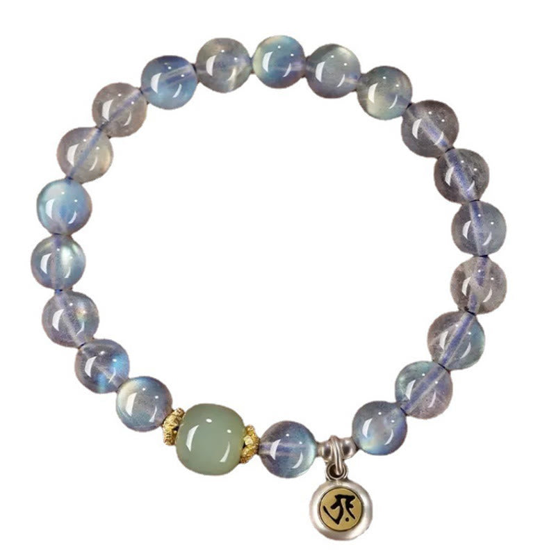Buddha Stones Zodiaco cinese Buddha natale Argento Sterling 925 Pietra di luna naturale Giada Hetian Braccialetto positivo
