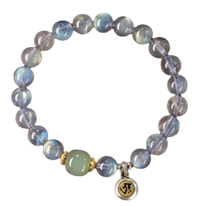 Buddha Stones Zodiaco cinese Buddha natale Argento Sterling 925 Pietra di luna naturale Giada Hetian Braccialetto positivo