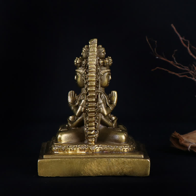 Chenrezig, statuetta di Avalokitesvara dalle mille mani, statua di rame massiccio di protezione del Bodhisattva Kuan Yin a doppia faccia, decorazione - image 7