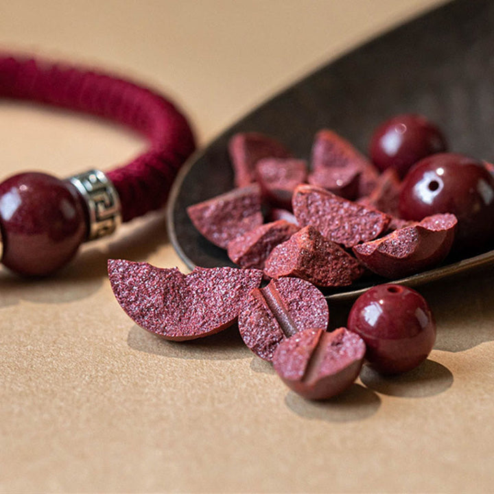 Braccialetto in corda intrecciata fatto a mano con perline di cinabro naturale in argento sterling 925 Buddha Stones