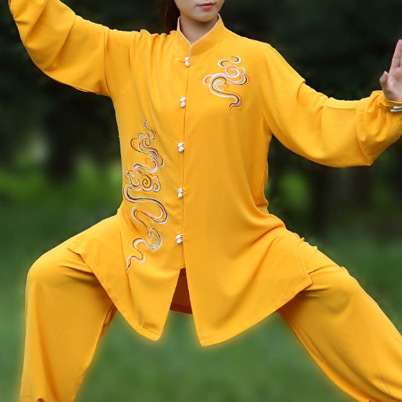 Buddha Stones Nuvole di buon auspicio Ricamo Meditazione Preghiera Spirituale Zen Tai Chi Qigong Pratica Set di abbigliamento unisex
