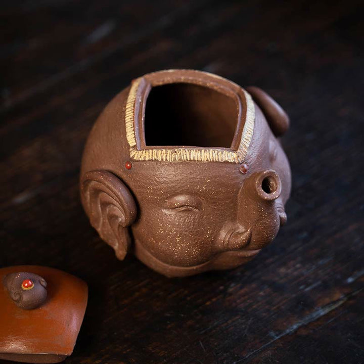 Teiera in ceramica viola con Buddha Stones, elefante carino e nuvole di buon auspicio