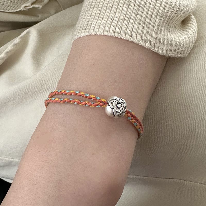 Bracciale intrecciato multicolore Buddha Stones in argento sterling 999 Persimmon Luck