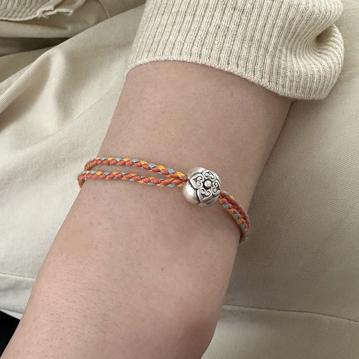 Bracciale intrecciato multicolore Buddha Stones in argento sterling 999 Persimmon Luck