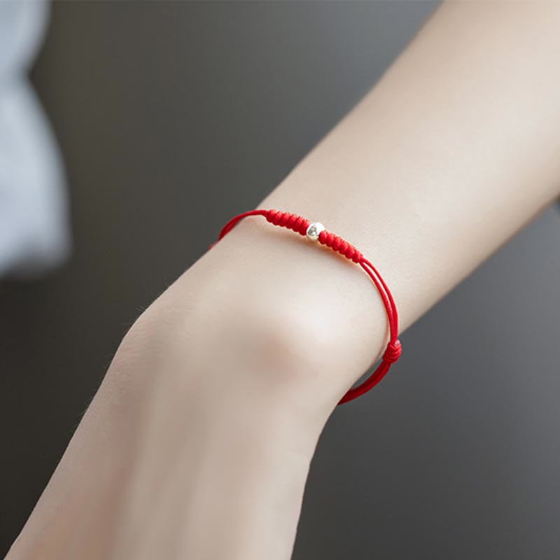 Braccialetto intrecciato con cordino rosso in argento sterling 925 Buddha Stones Luck Bead Protection