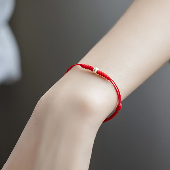 Braccialetto intrecciato con cordino rosso in argento sterling 925 Buddha Stones Luck Bead Protection