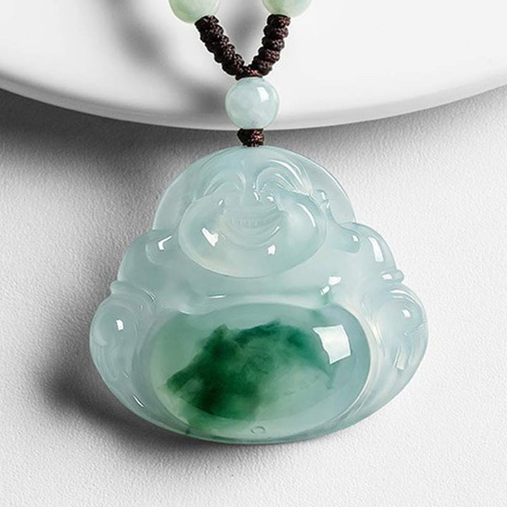 Collana con ciondolo portafortuna in giada ciano Buddha Stones