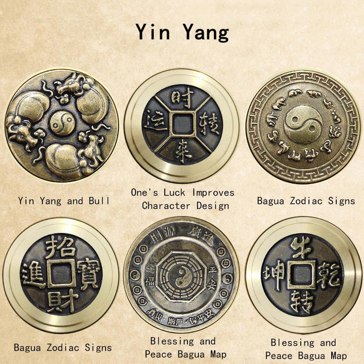 Buddha Stones Quattro Bestie Feng Shui Yin Yang Bagua Moneta di rame Armonia Decorazione girevole