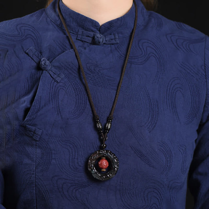 Buddha Stones FengShui Naturale Arcobaleno Ossidiana PiXiu Cinnabar Collana Pendente Guarigione - image 3