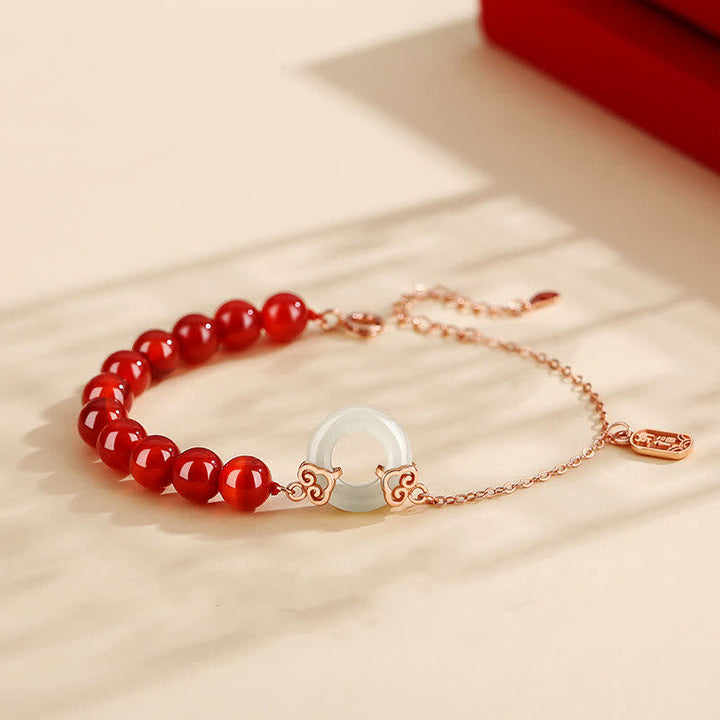 Bracciale Buddha Stones 925 Sterling Silver Agata rossa naturale Giada bianca Fibbia della pace Braccialetto di fiducia