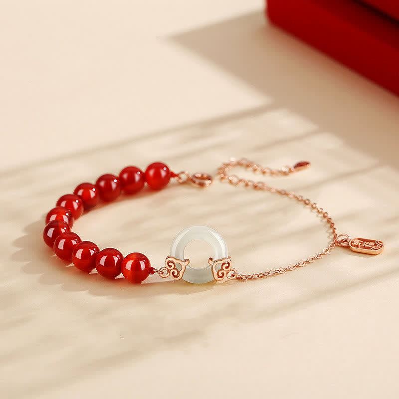 Bracciale Buddha Stones 925 Sterling Silver Agata rossa naturale Giada bianca Fibbia della pace Braccialetto di fiducia - Agata rossa (Fiducia♥Calma) - image 0