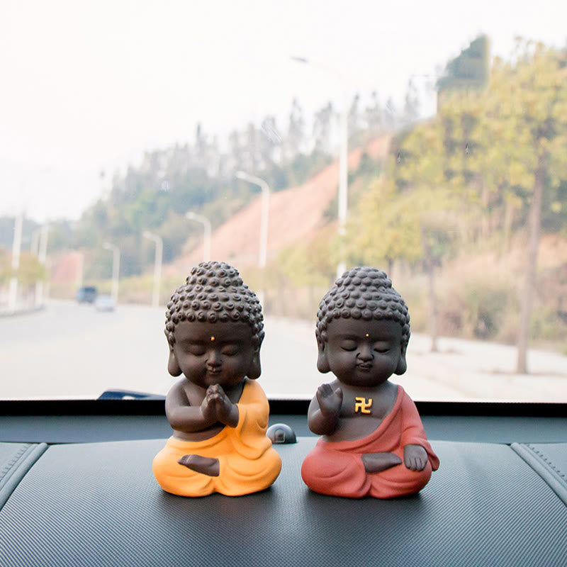 Buddha Stones Piccolo Buddha Serenity Argilla Viola Decorazione della scrivania di casa