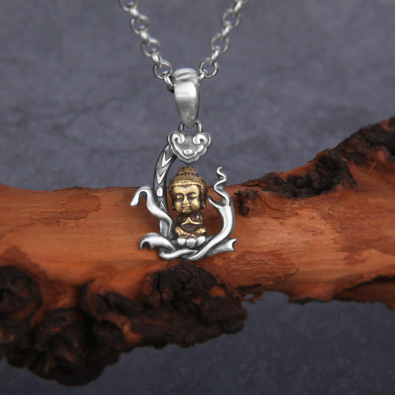 Buddha Stones 925 Sterling Silver Zen Buddha Ruyi Handle Compassione Collana Pendente - Simbolo del Buddha (Compassione♥Serenità) - image 1