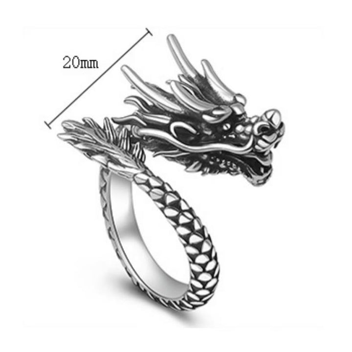 Anello regolabile Buddha Stones 990 Sterling Silver Vintage Dragon Design Luck Protection Strength