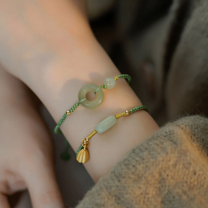 Braccialetto con ciondolo a forma di corda con Buddha Stones , ciondolo a forma di loto, giada e ciondolo per la pace