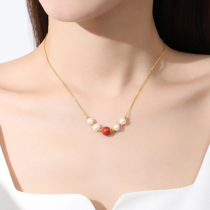 Collana con ciondolo a catena con perle di guarigione sincerità in argento sterling 925 con pietre Buddha Stones e cinabro