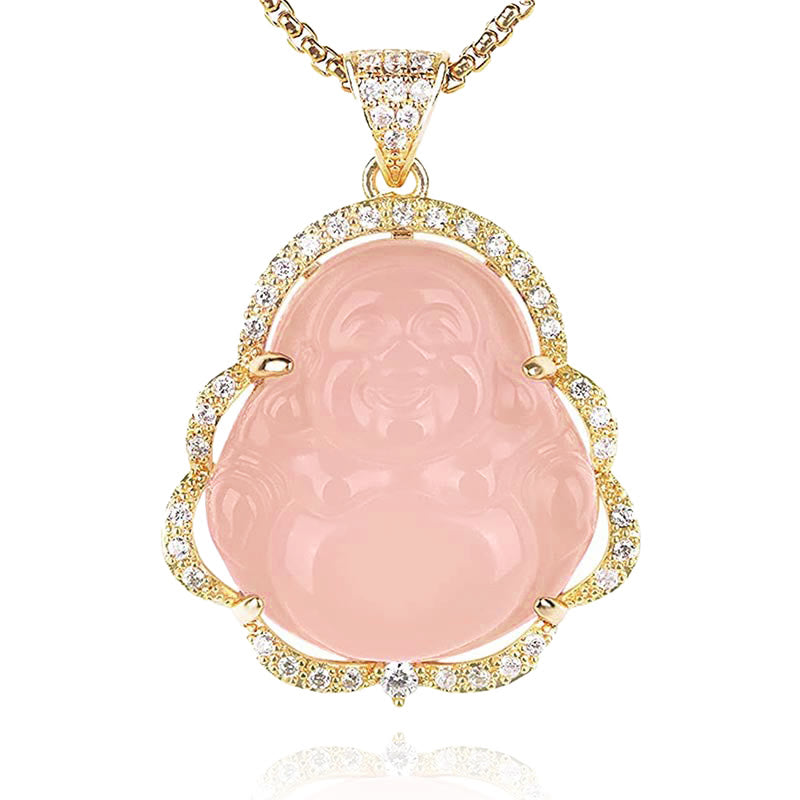 Collana Buddha Stones Buona Fortuna Buddha Ridente - A-Buddha che ride-Oro/Rosa - image 13