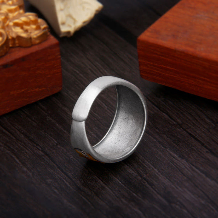 Anello di protezione del successo della volpe a nove code in argento sterling 999 Buddha Stones
