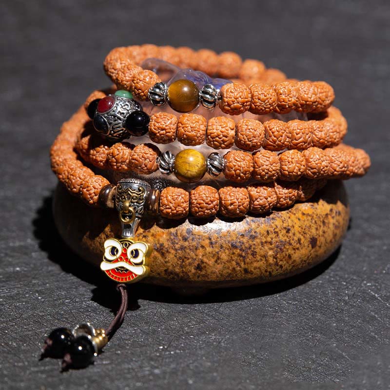 Tibet 108 Mala Beads Rudraksha Bodhi Seed Zodiaco Cinese Natale Buddha Ricchezza Braccialetto Charm