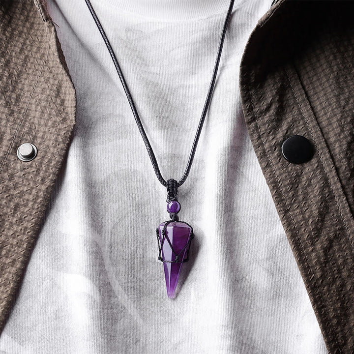 Collana con ciondolo a punta in pietra naturale Buddha Stones