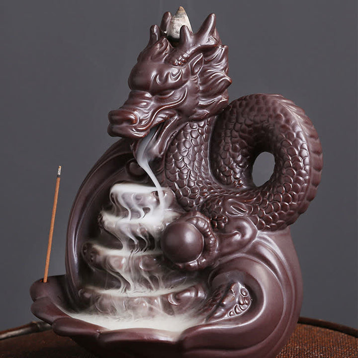 Decorazione bruciatore di incenso in ceramica con motivo a drago