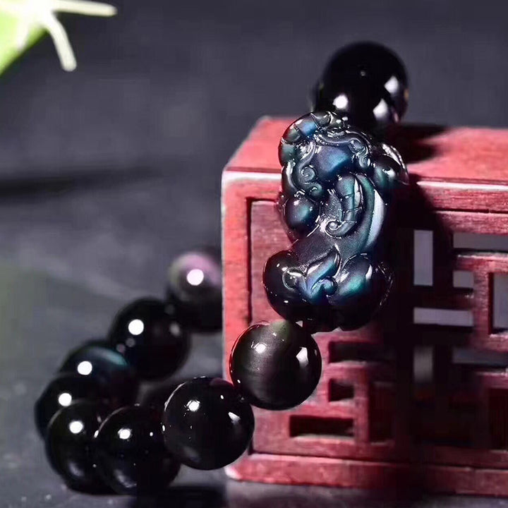 Braccialetto della fortuna in ossidiana arcobaleno PiXiu FengShui Buddha Stones