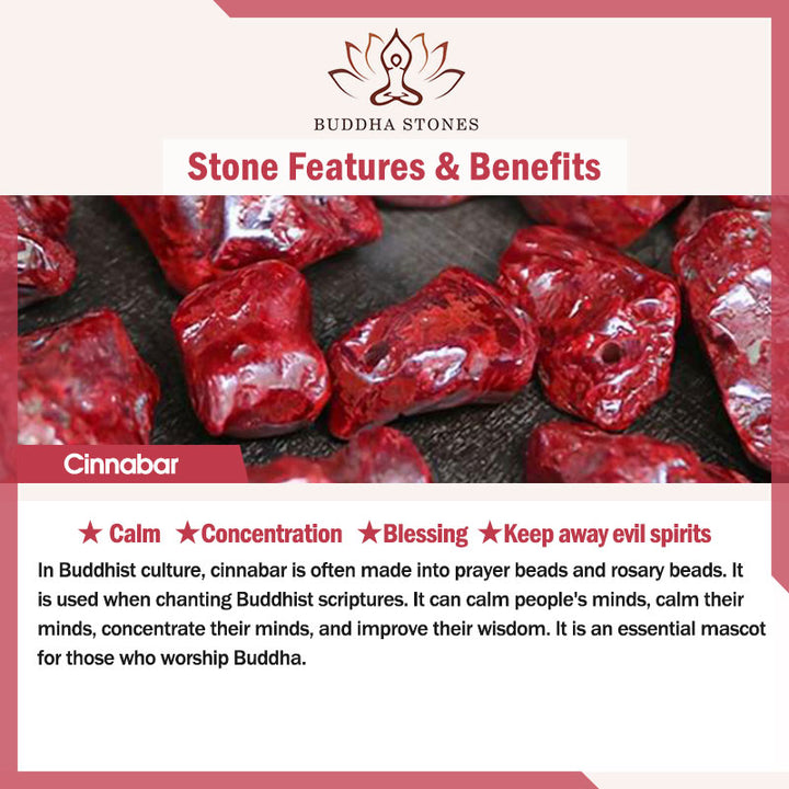Buddha Stones Cinabro naturale Fibbia della pace Benedizione Catena per la pancia con corda rossa