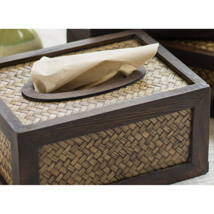 Scatola per fazzoletti in legno intrecciato di bambù fatta a mano Porta fazzoletti in legno Scatole per salviette Decorazione - image 5